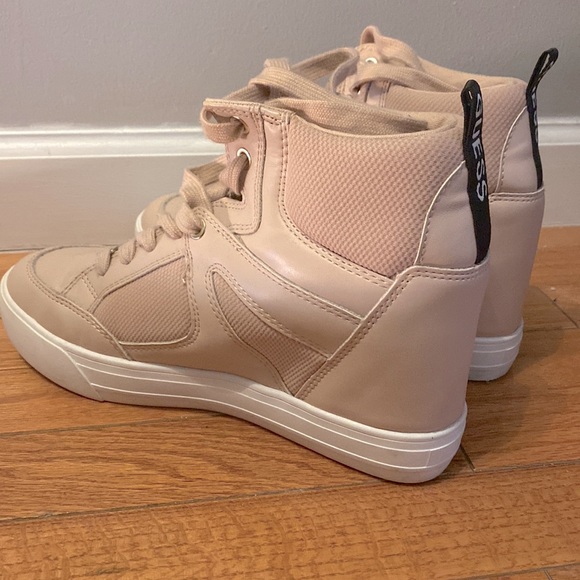 Pink/Cream Guess Hidden Wedge Hightop Sneaker. No Box Included. - Picture 2 of 3